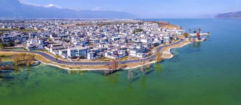 航拍大理龙龛码头风光全景