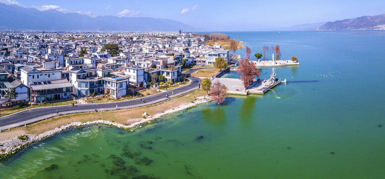 航拍大理龙龛码头风光全景