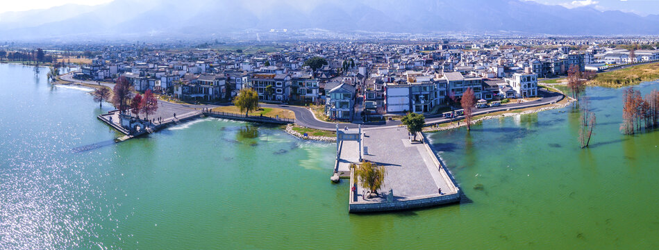 航拍大理龙龛码头风光全景