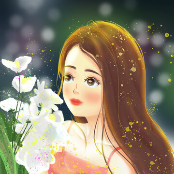 拿著鮮花的女孩
