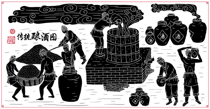 古代传统酿酒图