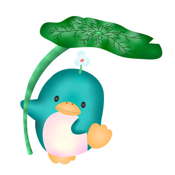卡通矢量圖企鵝撐荷葉
