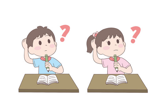 卡通學生問號思考舉矢量插畫