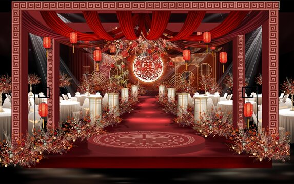 新中式婚礼舞台效果图含印刷图
