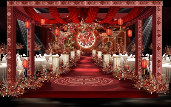 新中式婚禮舞臺(tái)效果圖含印刷圖