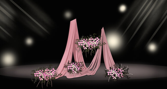 手绘粉色布幔婚礼效果图