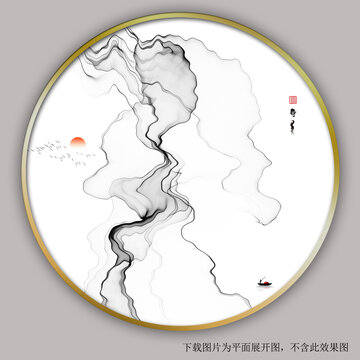 新中式圓形山水畫