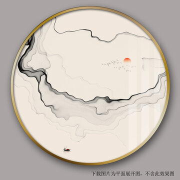 中式山水圓形裝飾畫