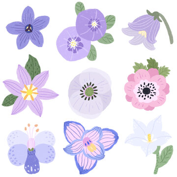 可爱手绘紫色花朵植物