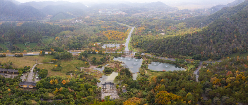 浙江安吉灵峰寺秋色航拍