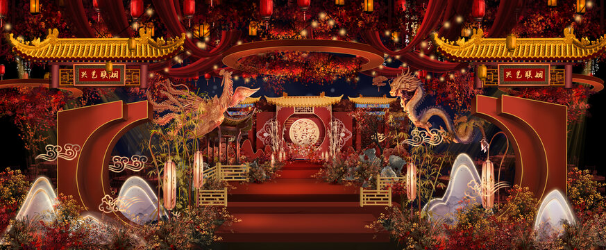 紅金色龍鳳主題婚禮