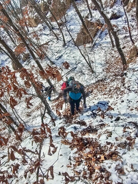 枯叶初雪登山忙