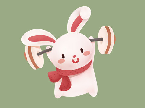 可愛(ài)卡通舉重兔子