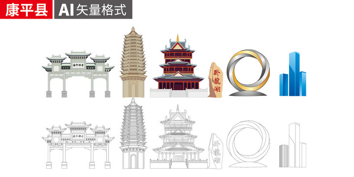 康平縣矢量景點(diǎn)地標(biāo)建筑素材