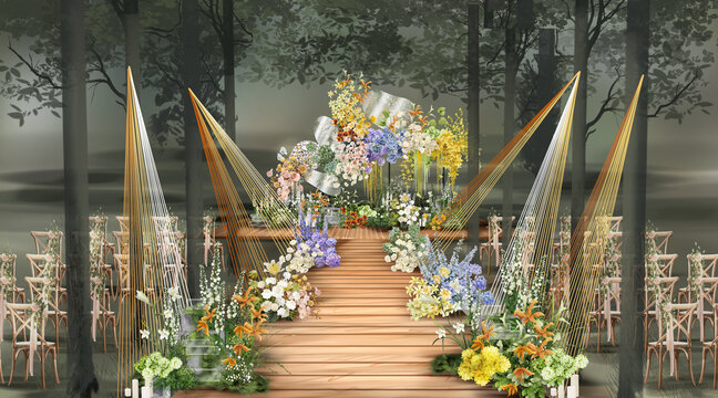 线条净面花卉手绘婚礼效果图