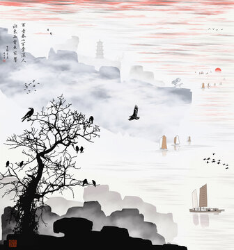 新中式意境水墨山水畫