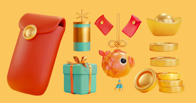 三維新年紅包金幣模型素材