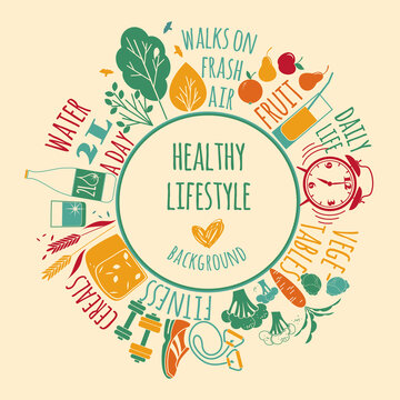 圆形放射状排列 健康饮食生活概念海报