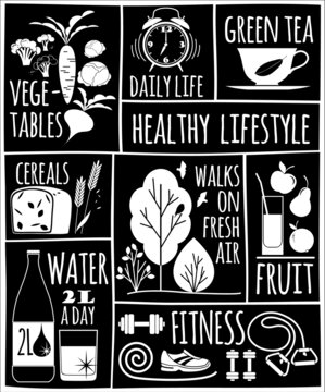 块状设计 健康饮食生活概念黑底插图海报