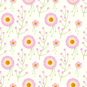 淡粉色纸艺菊花整齐排列四方连续纹样