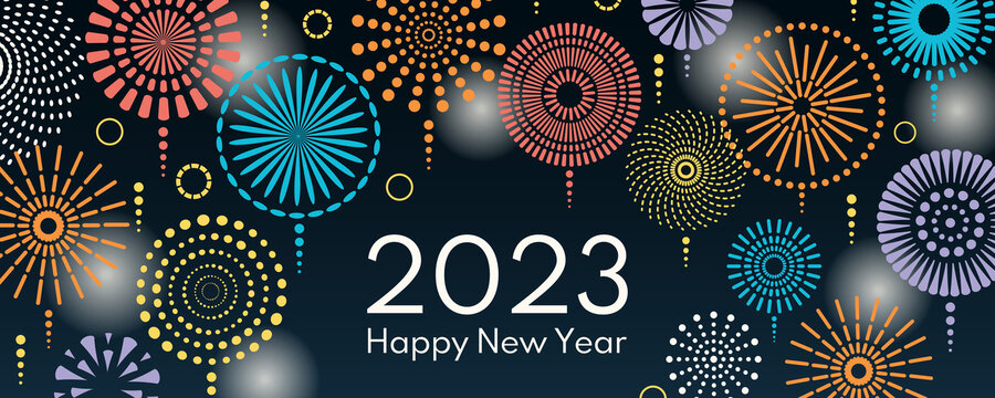 繽紛幾何煙花及光點(diǎn)2023新年橫幅