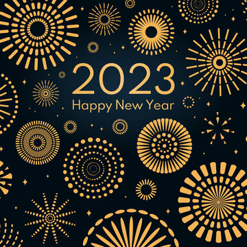 满版金色几何烟花星空 2023新年贺图