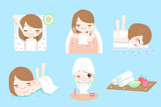 女性在美容院保養(yǎng)臉部及身體按摩概念插圖