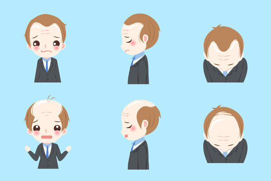 西裝禿頭男性半身 3種角度插圖素材