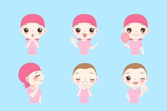 剃光头戴头巾的女性 癌症化疗概念插图素材