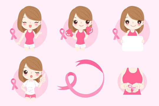 女性與粉紅絲帶 乳腺癌防治插圖素材集合