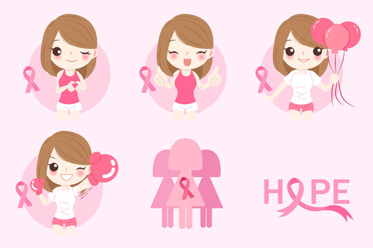 女性與粉紅絲帶 乳腺癌防治插圖素材集合