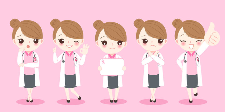 醫(yī)生比著不同手勢(shì) 乳腺癌防治人物插圖素材
