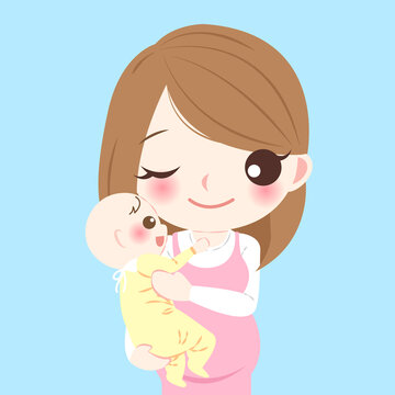 孕妇抱着婴儿与小孩对视平面插图