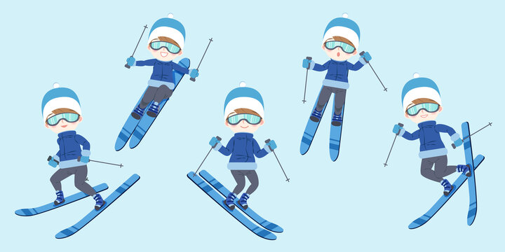 男性双板滑雪姿势插图素材