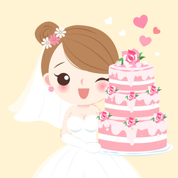 新娘双手捧着三层结婚蛋糕插图