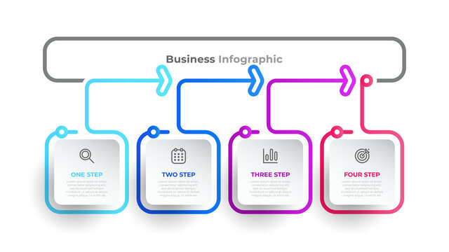 4步骤正方形 缤纷框线箭头信息图表