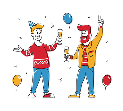 手拿酒杯一起在派對上聊天慶祝插圖