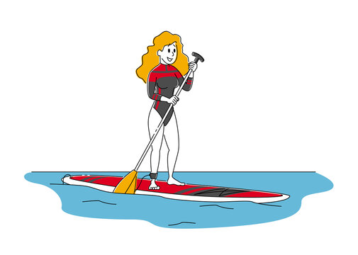 身穿泳衣在海上玩立式桨板的女人插图