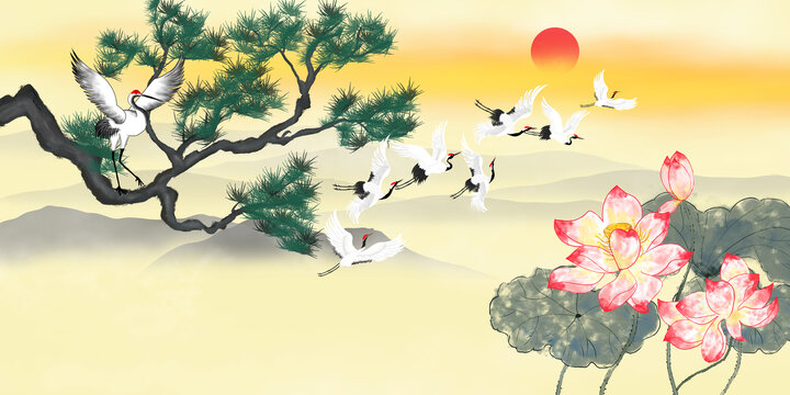 迎客松山水畫