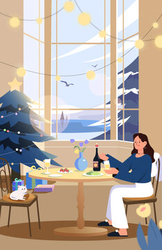 冬季下雪的圣誕節(jié)女孩和貓咪