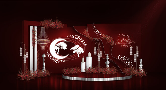 酒紅色婚禮迎賓區(qū)
