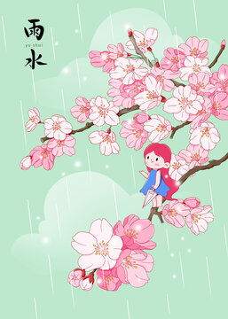 小清新二十四節(jié)氣櫻花雨水