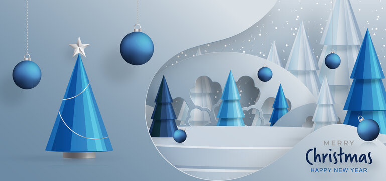 层次背景圣诞装饰与圆形渲染舞台 广告模板