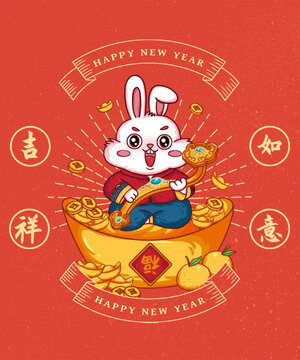 兔年吉祥如意國(guó)潮插畫