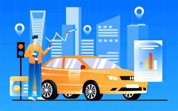 汽車保險(xiǎn)安全年檢交通安全插畫