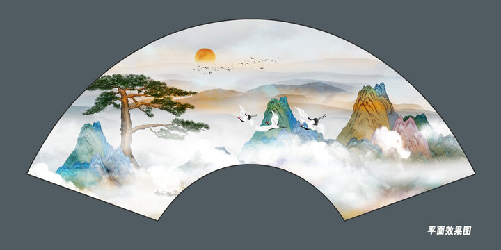 折扇國潮山水畫