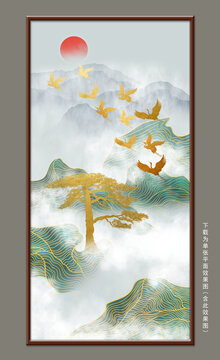 發(fā)財(cái)樹新中式抽象線條玄關(guān)