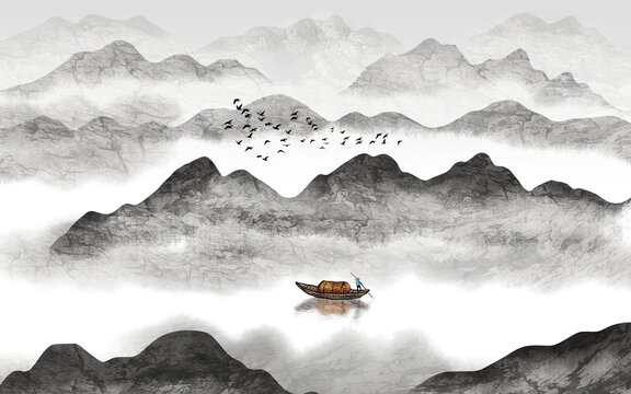 中式水墨山水畫