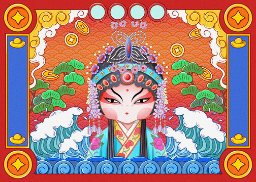 國(guó)潮非遺文化京劇春節(jié)插畫(huà)