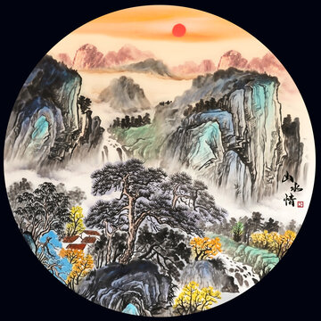 圆形山水画